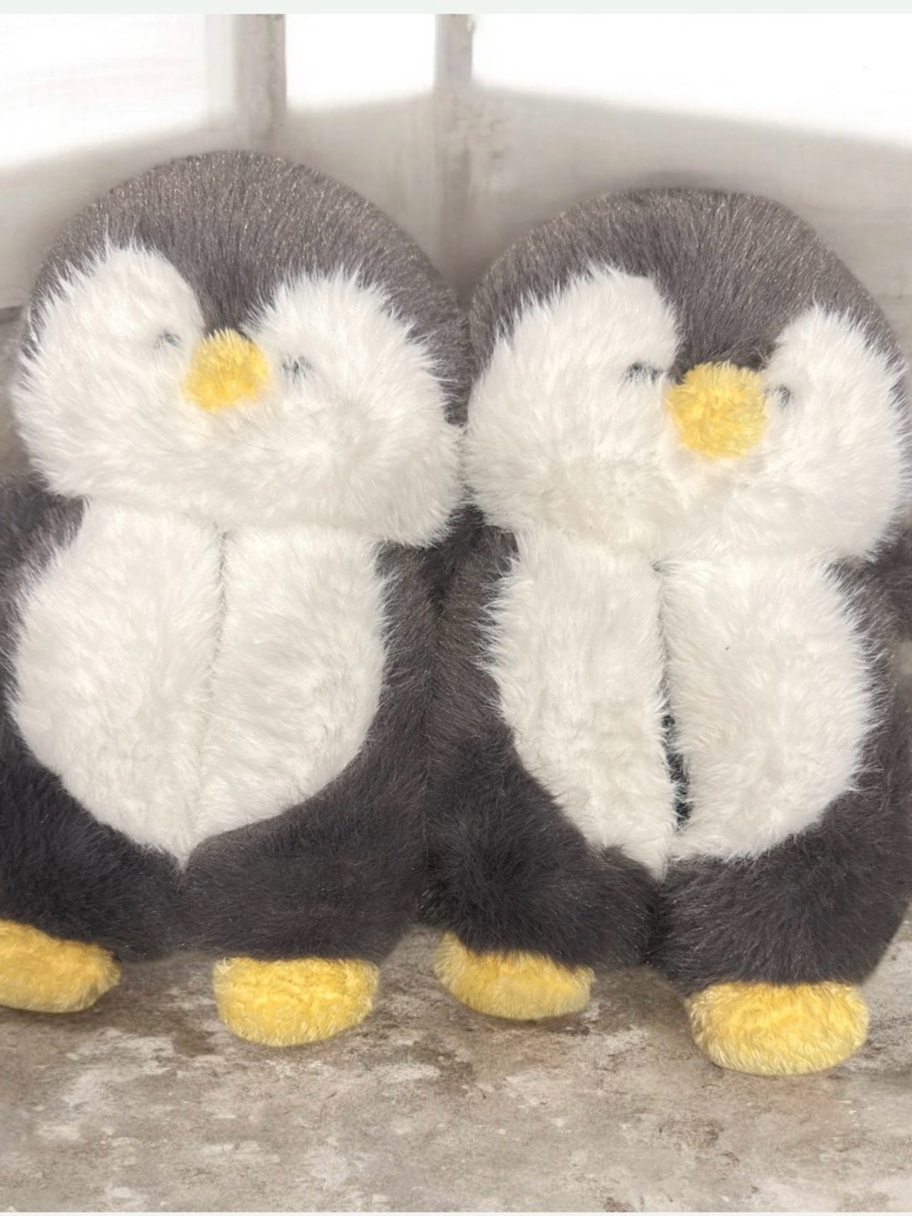 Plush Penguin Women's Slippers - Gray & White
